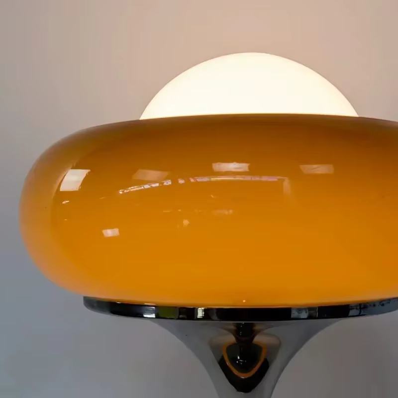Evely Kevin-Lampadaire LED en verre, abat-jour en métal, lampe de table rétro, orange et rouge, lampe de table à tarte aux œufs, salon et chambre à coucher, étude