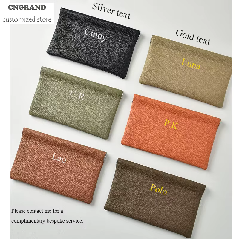 Pochette Homme en Cuir Véritable Personnalisable avec Lettres, Portefeuille Organisateur Multifonctionnel, Sac à Main Femme, Sac Téléphone Grand Format