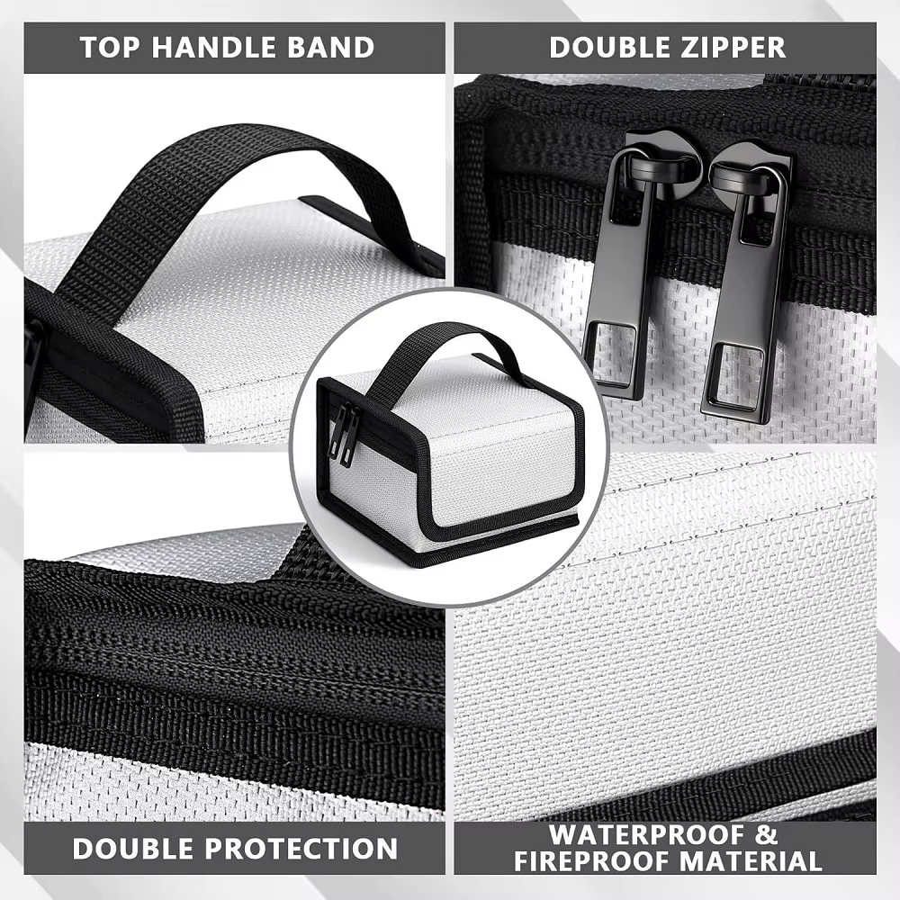 Pochette de protection pour batterie, sac ignifuge avec fermeture éclair, petits sacs de protection pour batterie, usage domestique, 1 pièce
