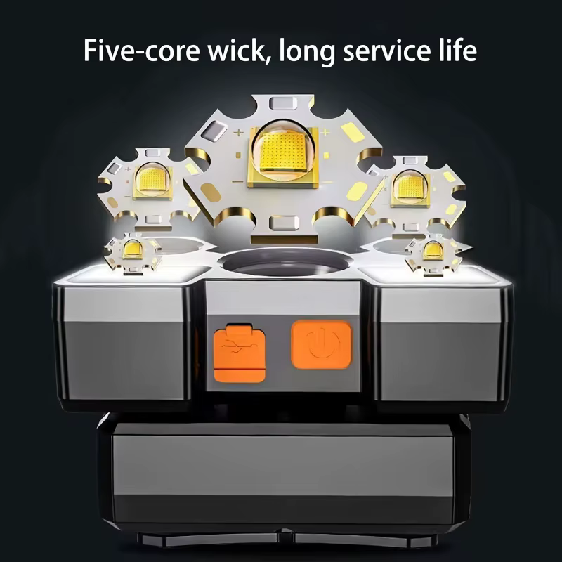 Lampe frontale rechargeable ultra-lumineuse à 5 LED