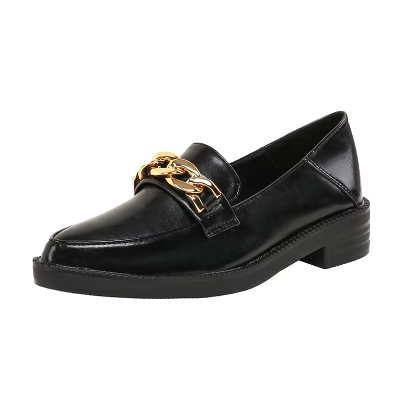 Nouvelles chaussures pour femmes, chaussures décontractées en cuir tendance, style preppy, chaussures à talons hauts avec chaîne, chaussures à bout pointu pour filles, mocassins à enfiler