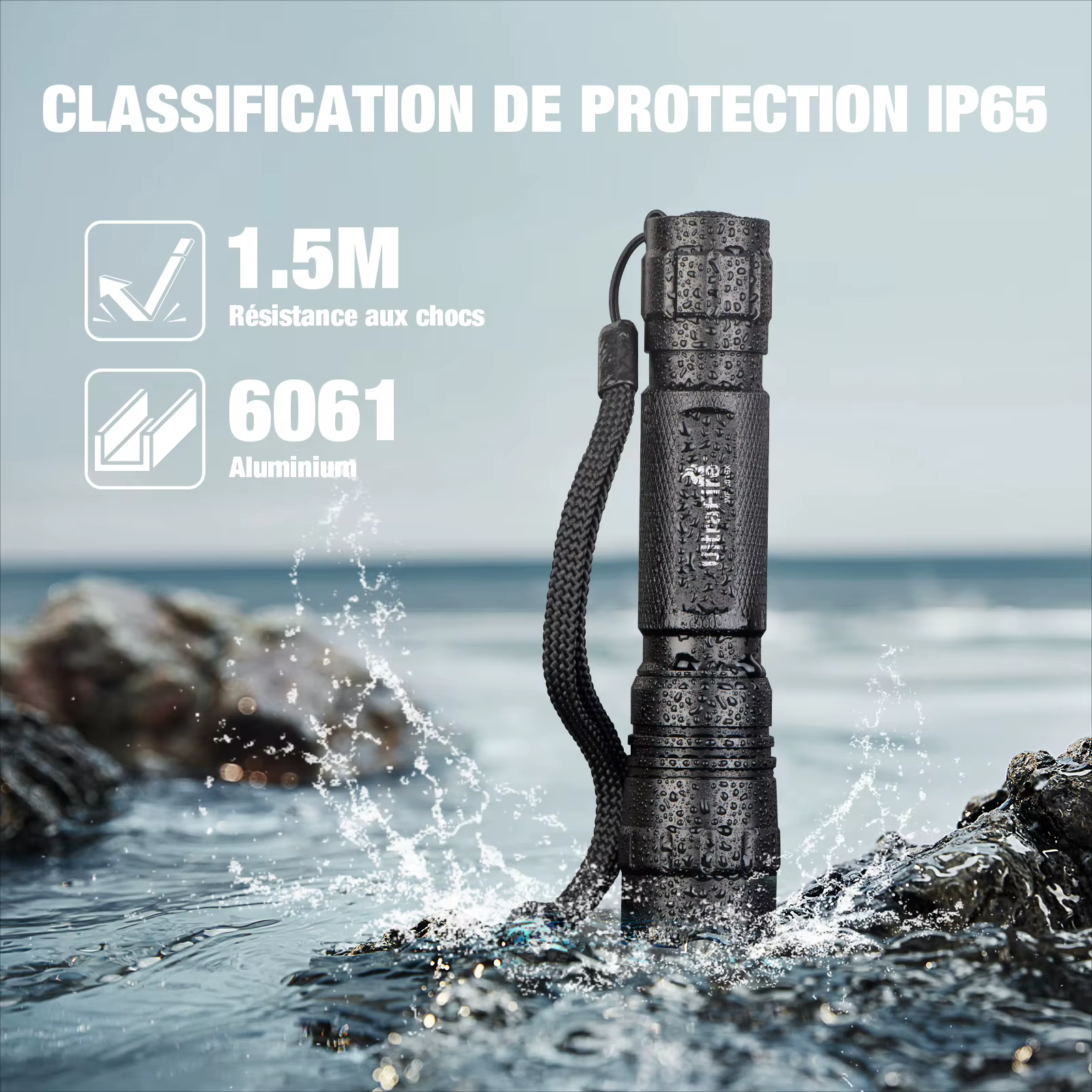 Lampe torche tactique UltraFire WF-501BX avec étui, puissante lampe torche LED de police de 1 200 lumens, rechargeable par USB de type C, pour les urgences quotidiennes