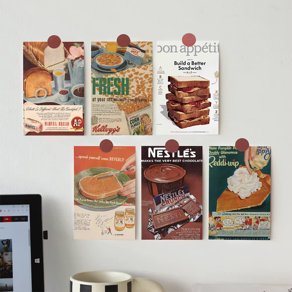Affiche de nourriture rétro, carte postale d'art, fond de maison moderne, carte décorative murale, Message créatif, accessoires Photo, 10 pièces