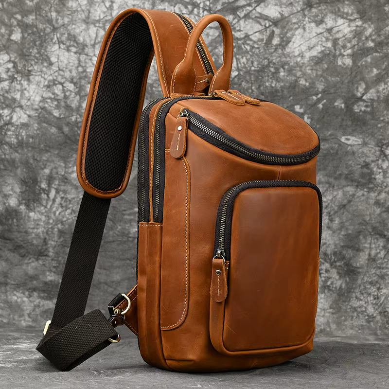Luufan-Sac de poitrine en cuir véritable pour homme