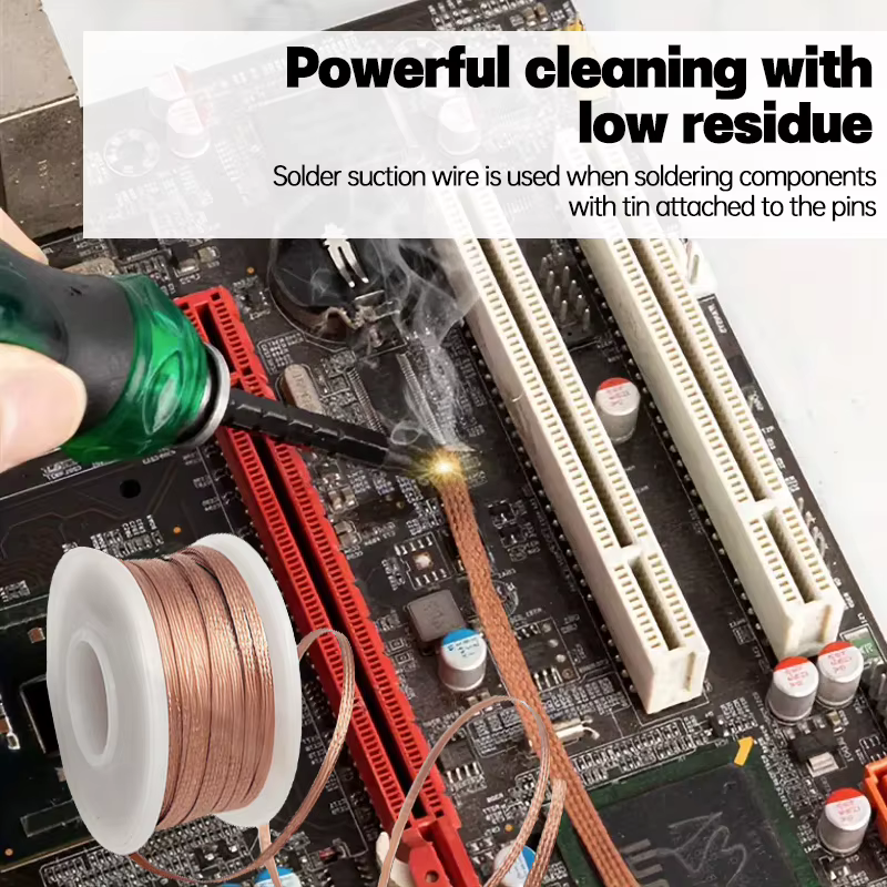 Mèche à souder tressée à dessouder revêtue de Flux, largeur 2/3/4mm, longueur 1.5M 3M 10M, cuivre de haute pureté pour réparation rapide de PCB BGA SMD