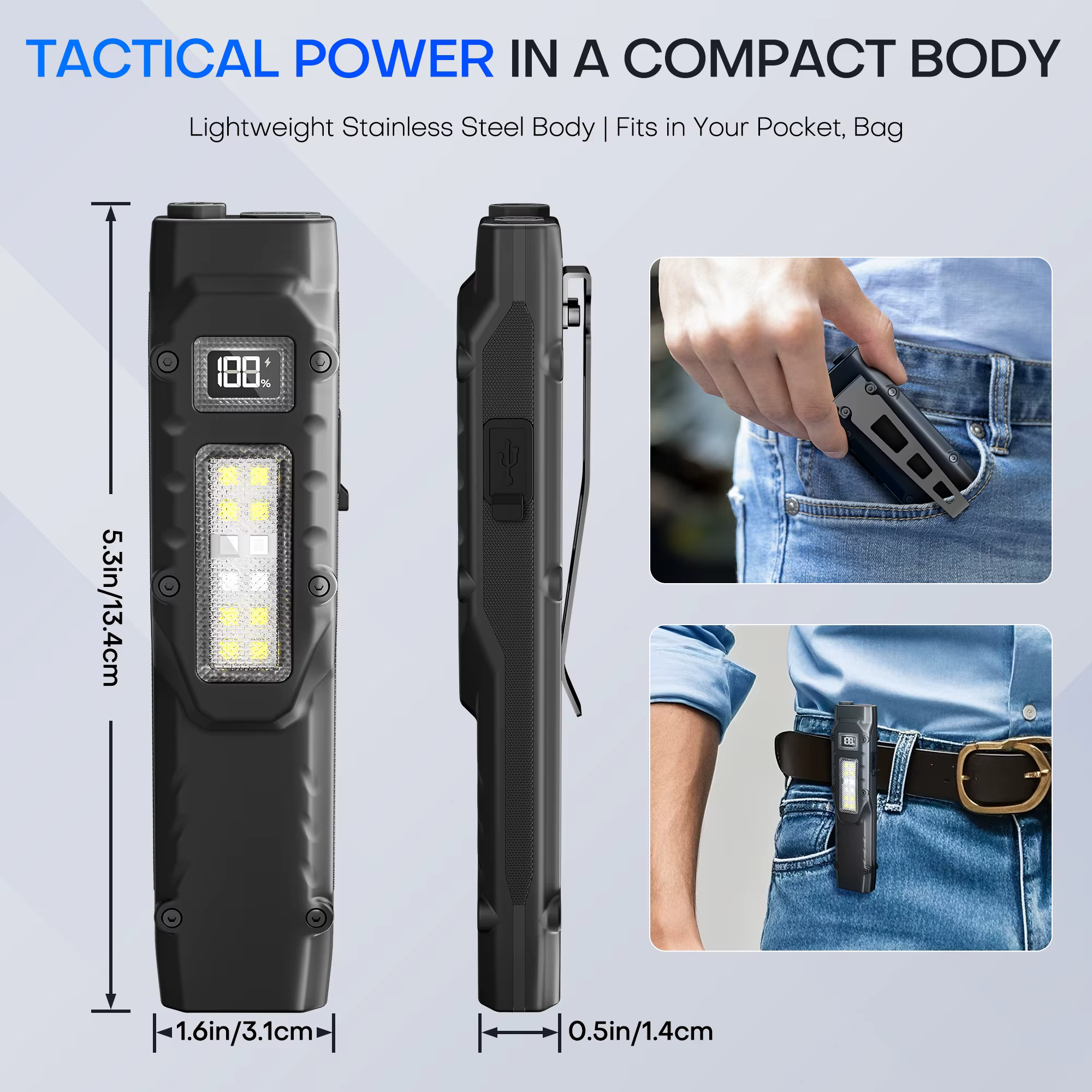 Lampe de poche tactique Rechargeable EDC
