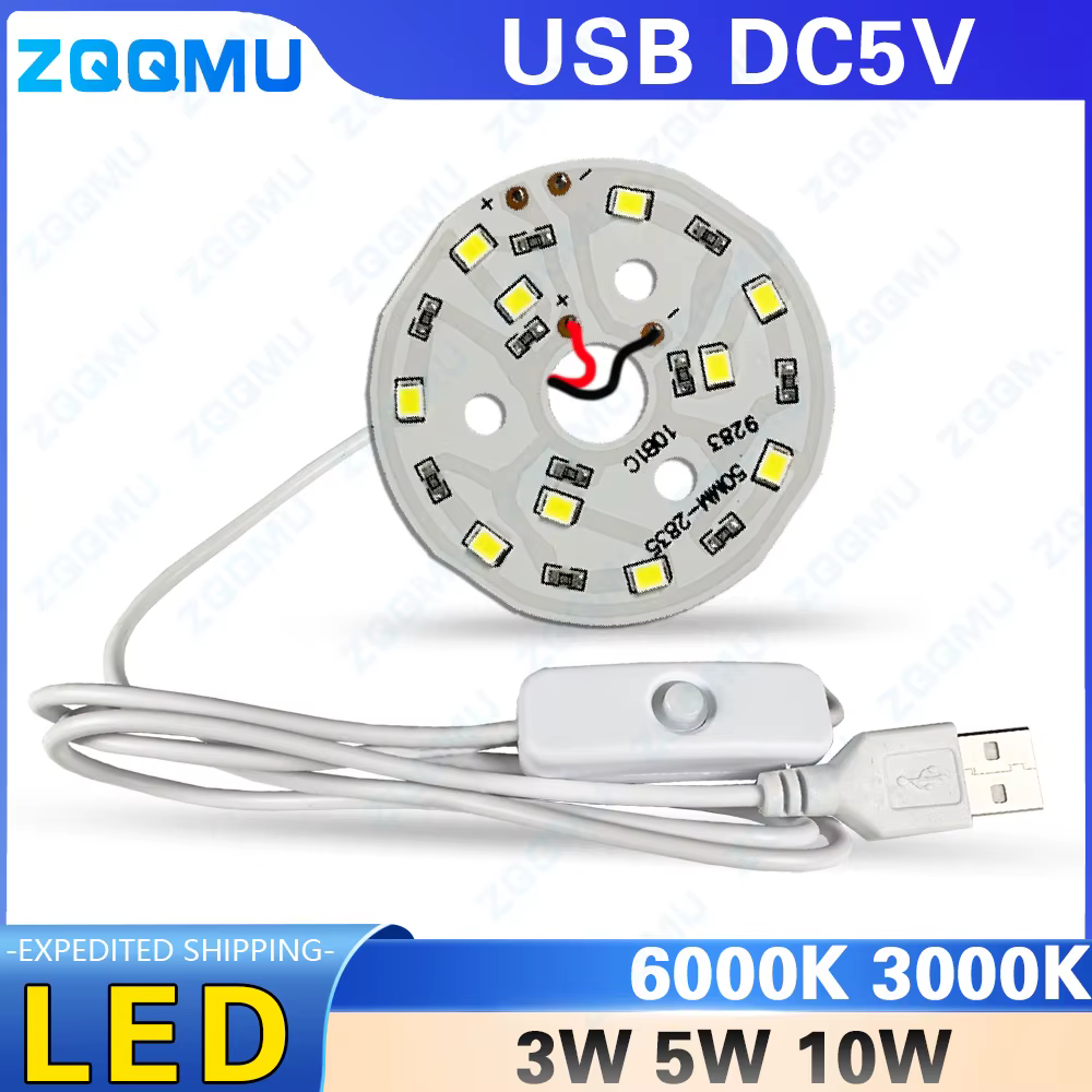 DCV LED 3W 5W 10W USB avec ligne de commutation lampe à LED perle lampe panneau ampoule ronde changement Source de lumière diamètre 31MM lumière blanche chaude