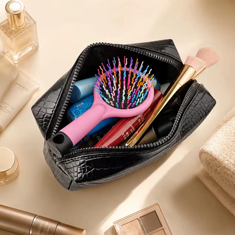 Sac de maquillage en PU personnalisé avec motif crocodile, grande capacité, sac à main pour femme, sac de toilette et de maquillage de voyage pour homme