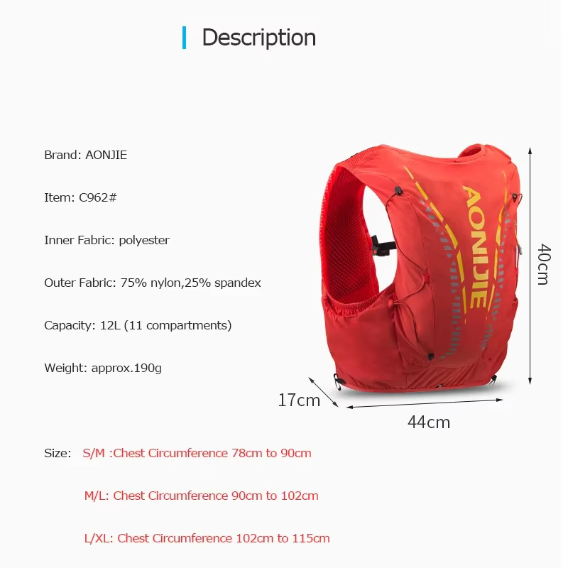 AONIJIE – sac à dos d'hydratation Orange 12l