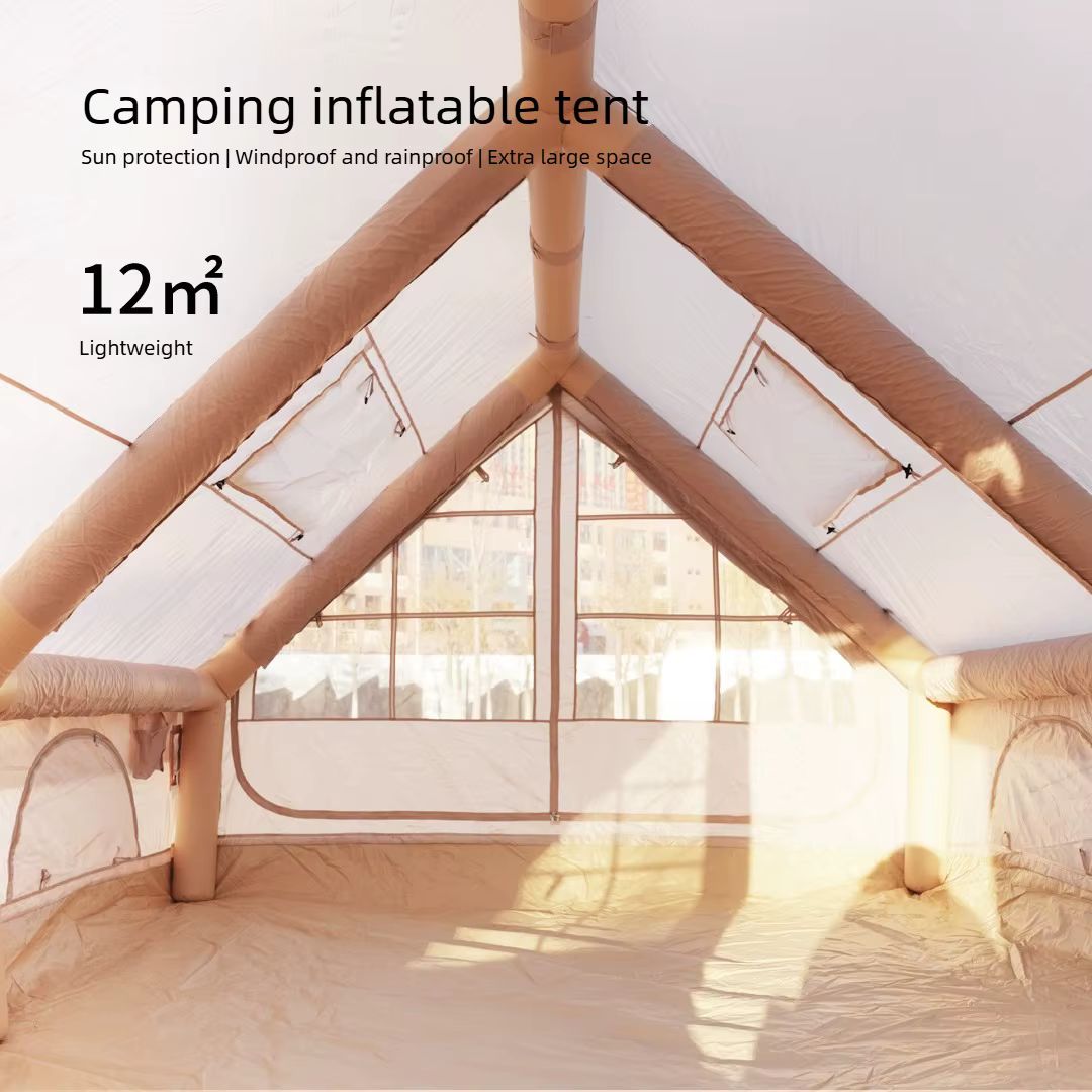 12 ㎡ Grande tente de camping gonflable pour 4 à 8 personnes avec fenêtres
