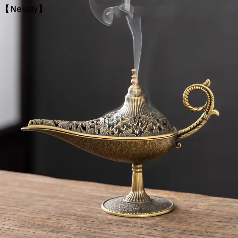 Brûleur d'encens en métal de style antique, porte-bougie parfumé ou non parfumé, décoration d'intérieur, cadeau, brûleur d'encens arabe〔Nest〕