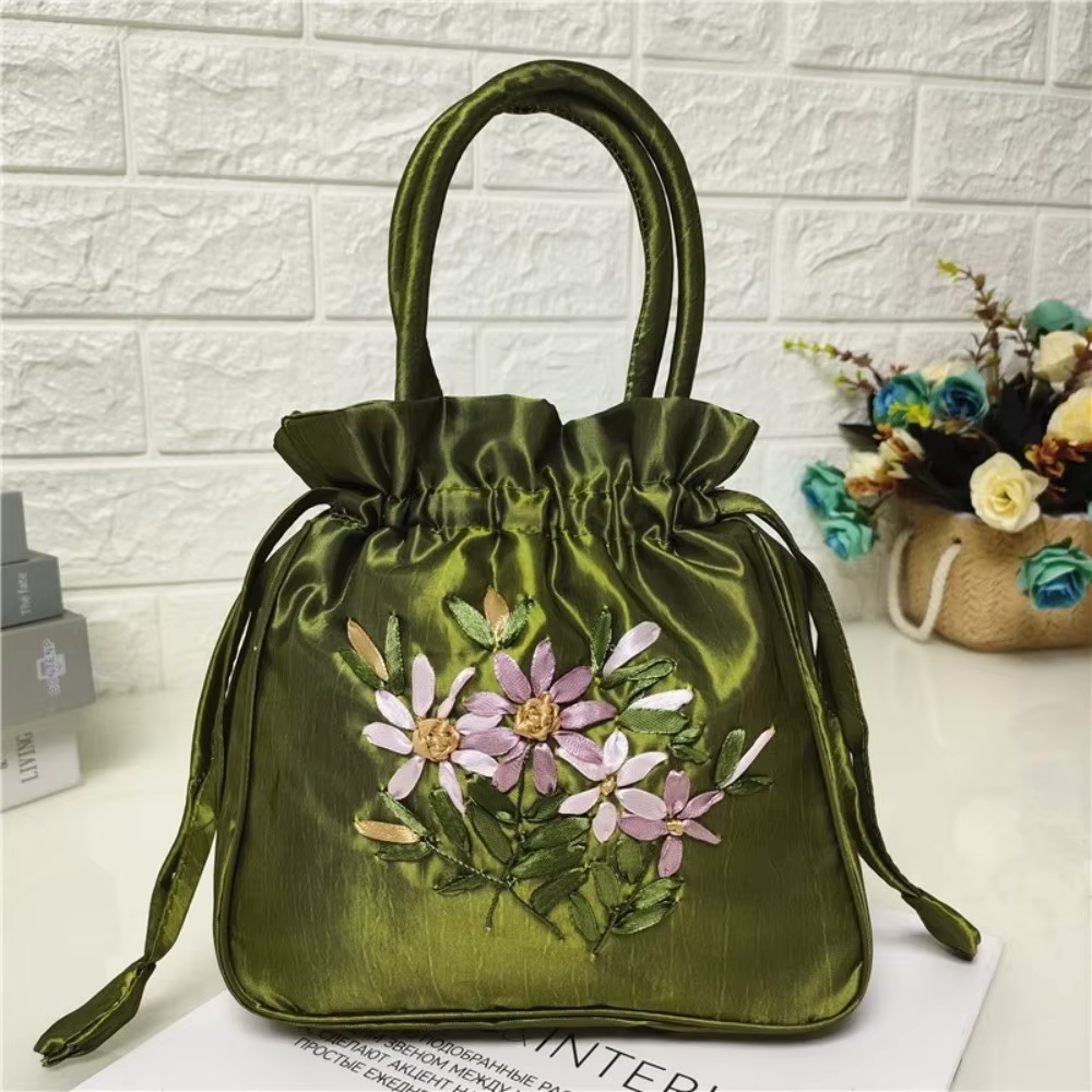 Sac seau pour femme à motif floral brodé, style national, petit sac à main pour femme, sac à téléphone en dacron, mini sac à main, accessoires de mode