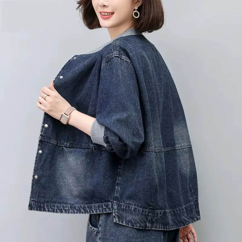 Veste en jean rétro pour femme, style court, printemps-automne, fine, nouvelle collection 2026, coupe ample, style baseball, vêtements décontractés pour femme