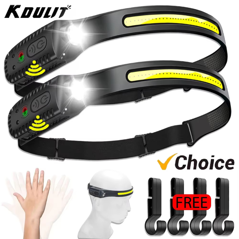 Lampe frontale LED rechargeable USB avec capteur XPE+COB