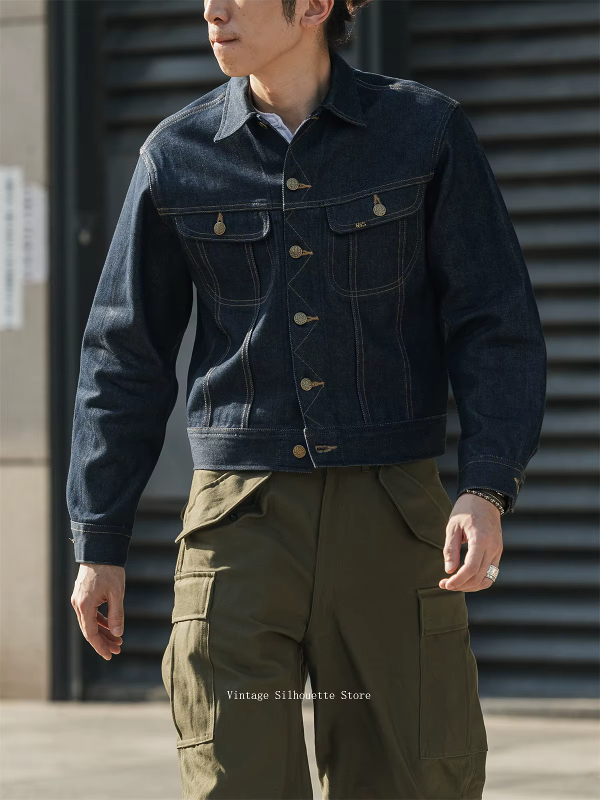 Veste en jean sanforisée de 13,5 oz, coupe courte, vintage des années 1970, Cowboy Rider, vêtements d'extérieur en jean, non stock