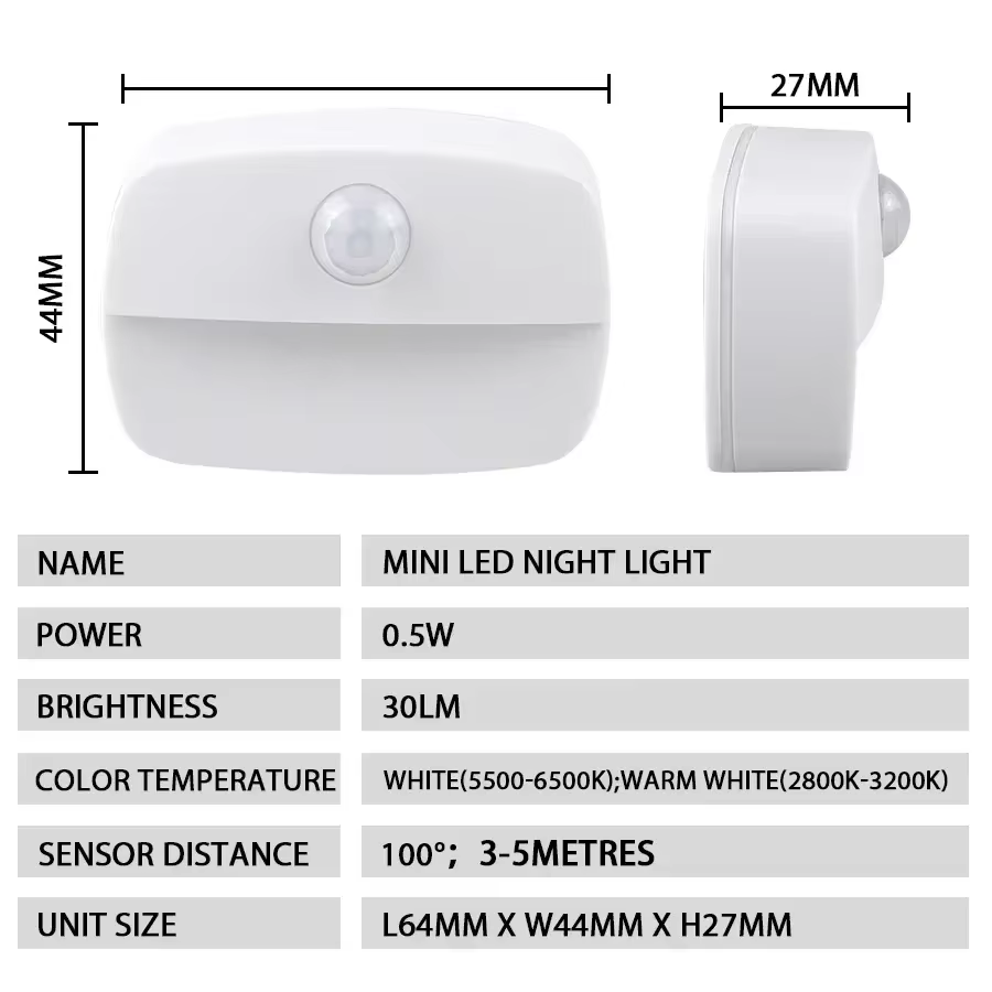Lampe de nuit intelligente LED marche/arrêt automatique, lumière sous-meuble, capteur de mouvement PIR, cuisine, chambre à coucher, pour placard de nuit, placard, escaliers