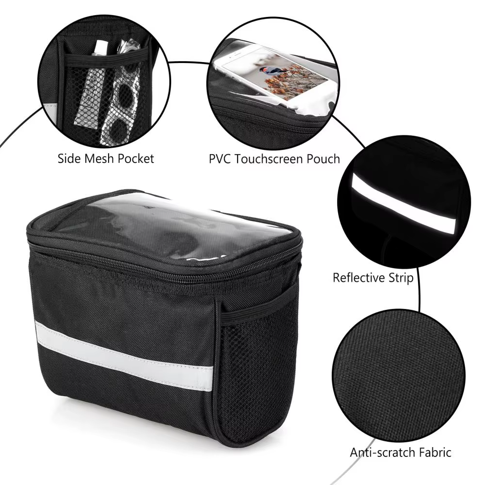 Sac de guidon avant de vélo, sangle réfléchissante d'extérieur, pochette de téléphone tactile, panier de Tube avant de vélo, accessoires de vélo