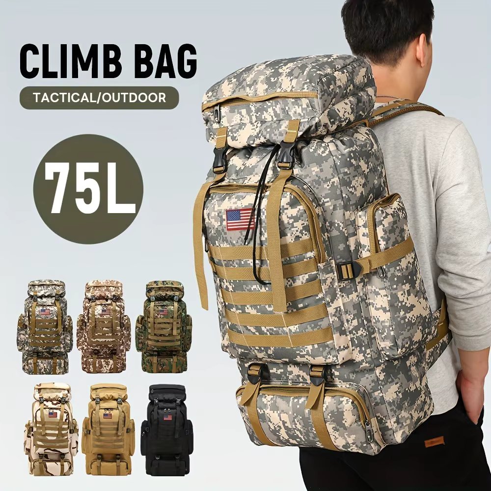 Sac de montagne 75L, sac à dos tactique imperméable camouflage léger