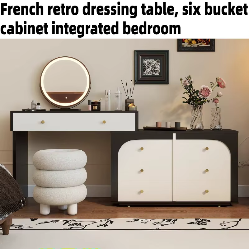 Coiffeuse d'angle rétro française avec miroir et tabouret, commode à tiroirs, 120 cm, blanche, pour chambre à coucher féminine