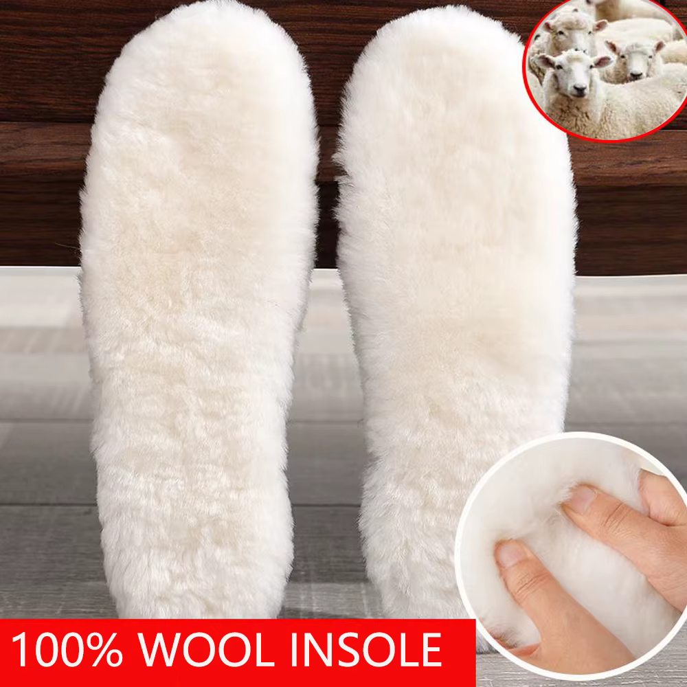Semelles intérieures en molleton en peau de mouton véritable Hommes Femmes Semelle intérieure d’hiver en cachemire épais thermique en laine véritable pour Chaussures Semelles intérieures pour bottes