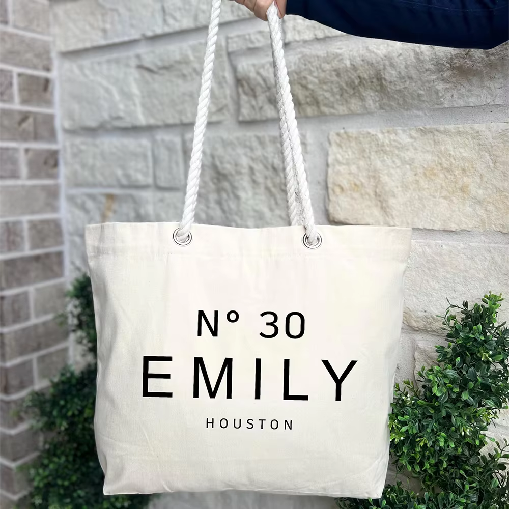 Sacs en toile perforés de chanvre personnalisés 30e 40e 50e ans, fourre-tout avec nom et état, cadeau de célébration d'anniversaire pour femmes, fête d'anniversaire