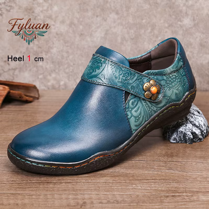 Chaussures plates pour femmes en cuir véritable