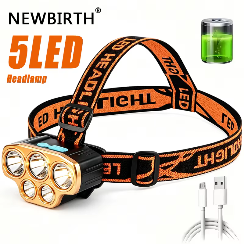 Lampe frontale puissante à 5 LED
