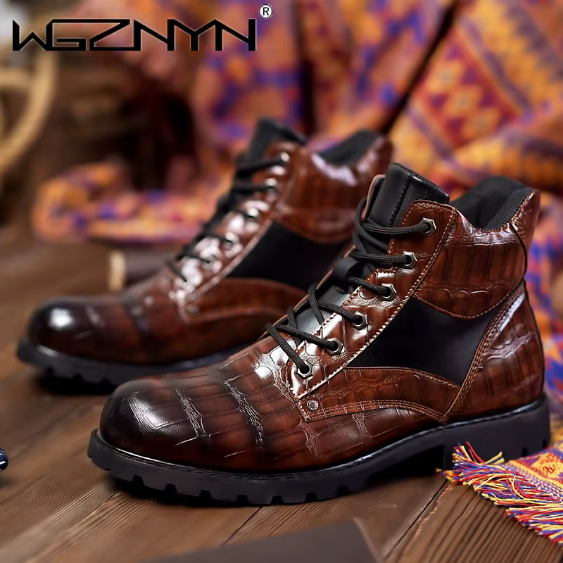 Bottines à plateforme noires de Style britannique pour hommes, bottines de moto confortables en cuir, de luxe, Chelsea