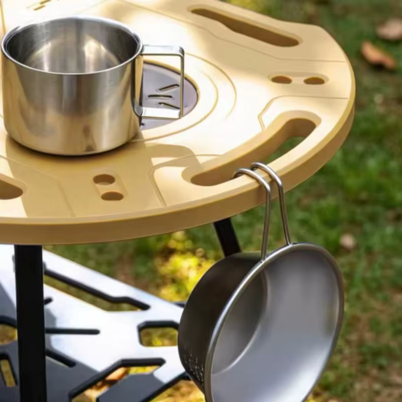 Table de camping tactique pliable avec fente pour lampe, emplacements pour crochets, haute capacité de charge, bureau de pique-nique extérieur pour la cuisson