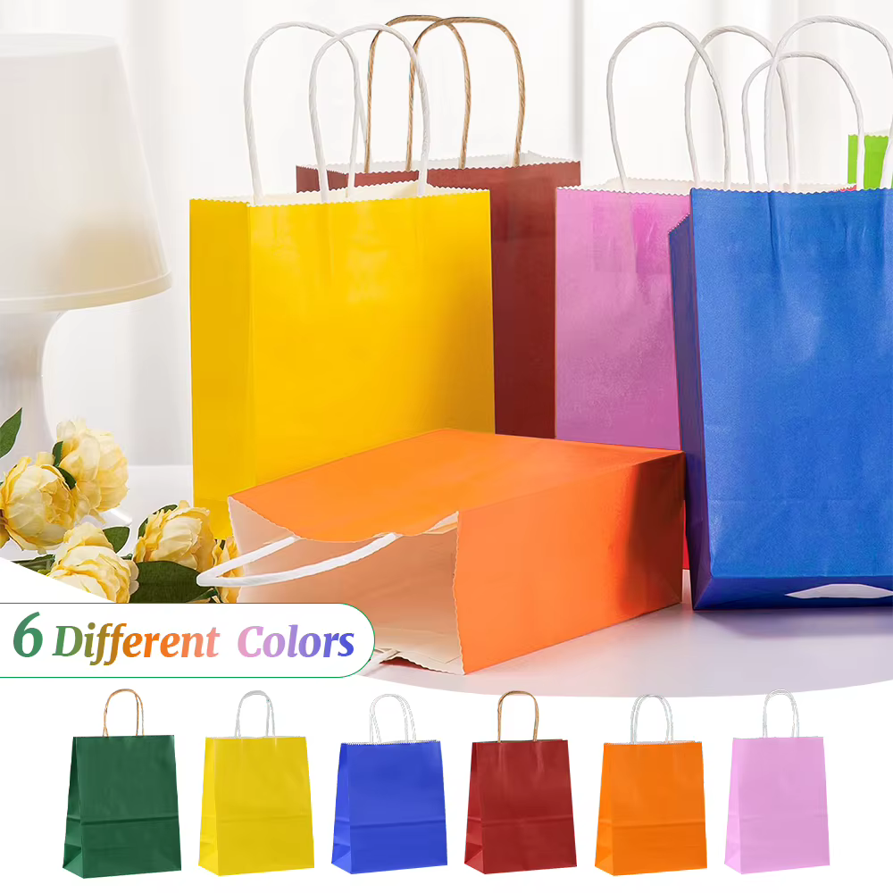 18 pièces sac cadeau multicolore 8,26x5,9 pouces, sac cadeau artisanal, anniversaire, mariage, fête noël Halloween sac en papier, sac en papier kraft
