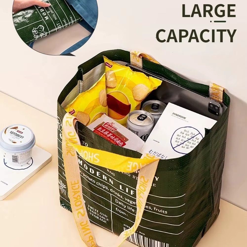 Sac de courses en PP tissé, grande capacité, imperméable, à bandoulière, portable, pour supermarchés, magasins de détail et boutiques