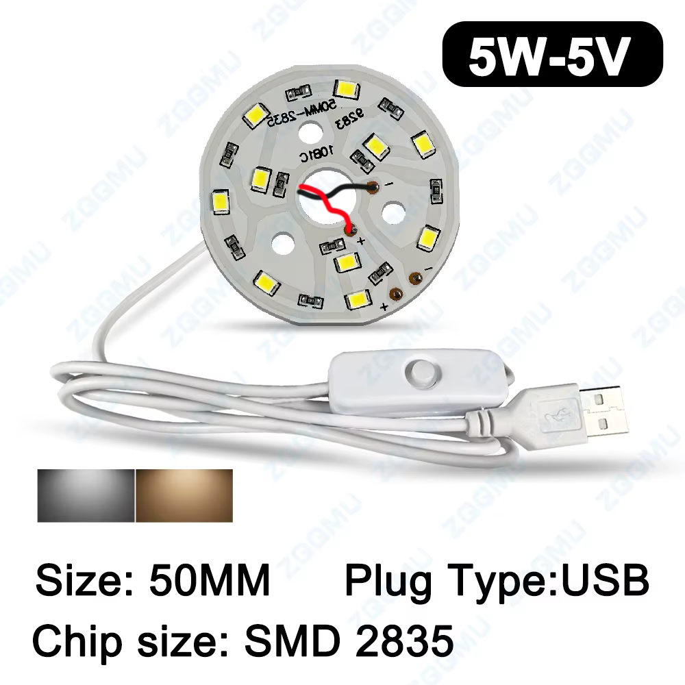 DCV LED 3W 5W 10W USB avec ligne de commutation lampe à LED perle lampe panneau ampoule ronde changement Source de lumière diamètre 31MM lumière blanche chaude