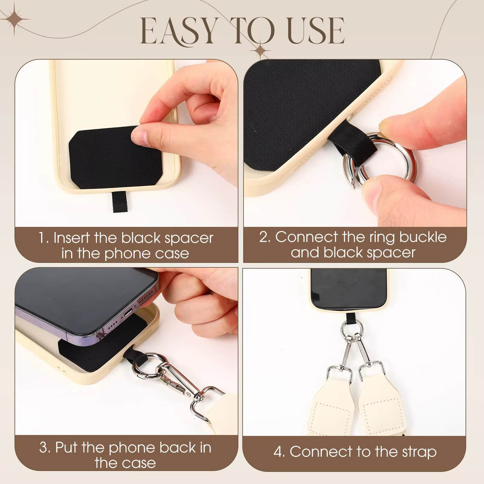 Lanière de téléphone avec poche zippée et sac de rangement