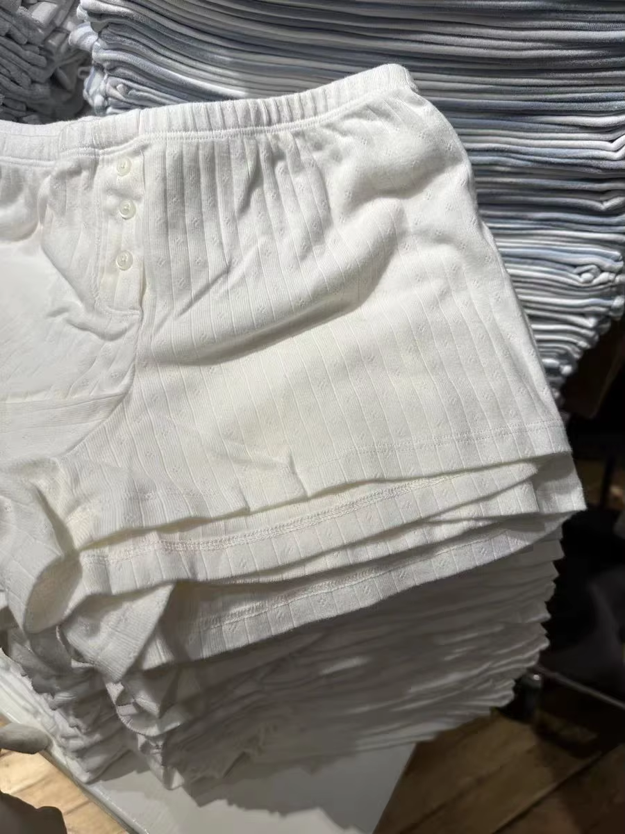Ensemble T-shirt et short blanc à manches longues pour femme, t-shirt Slim + short droit élastique, en coton, pyjama pour la maison, 2 pièces