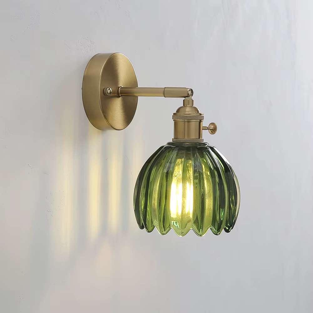 Applique murale nordique Vintage en verre tulipe vert, abat-jour de fond de salon, lampe de porte de chambre à coucher, lampes de chevet
