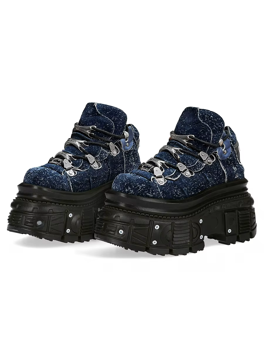 Chaussures à plateforme à talons super hauts pour hommes et femmes, décoration en métal Punk rock, design à lacets, chaussures à plateforme de style gothique