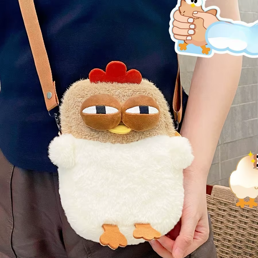 Sac à bandoulière feuille poule fourrure poulet en peluche sac à main drôle Kawaii poulet pendentif porte-clés poupée sacoche sac à main pour les femmes cadeau d'anniversaire