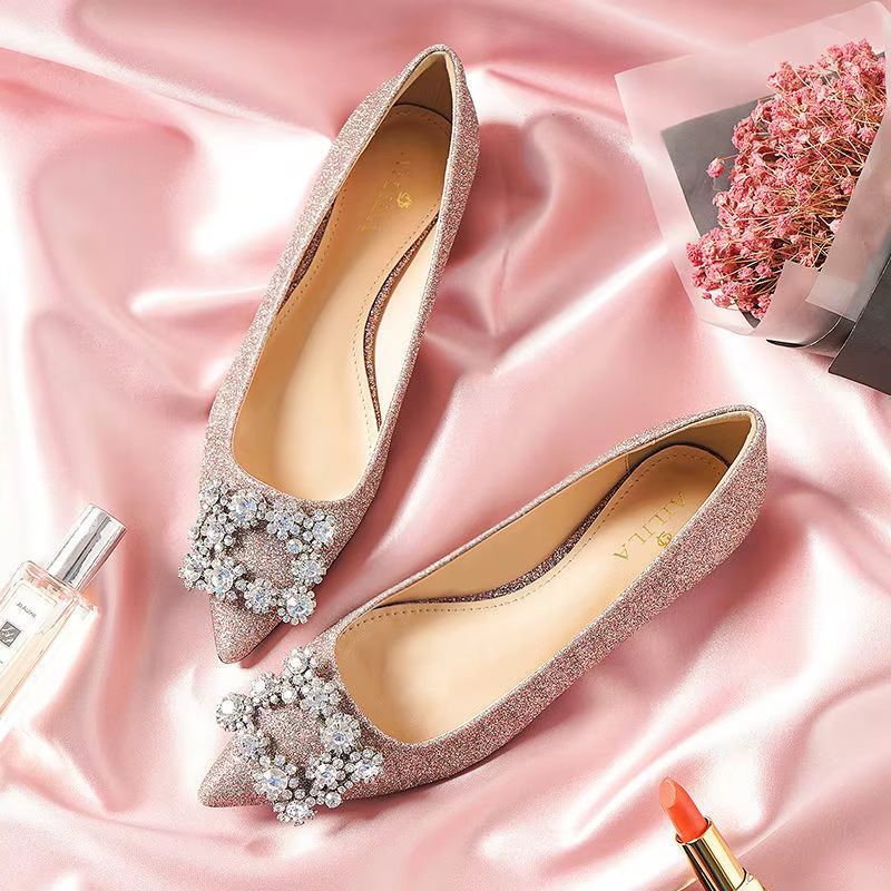 Mocassins à enfiler peu profonds scintillants pour femmes, chaussures de mariage, carré, cristal, pointu, Parker, appartements, confortables, Bling, Bling, 33-44