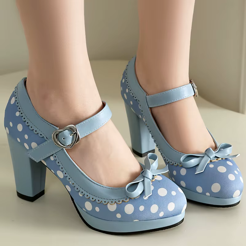 Grande taille 47 48 46 femmes chaussures à pois fleur imprimé bout fermé printemps automne pompes bloc talons hauts plate-forme Mary Janes pompes