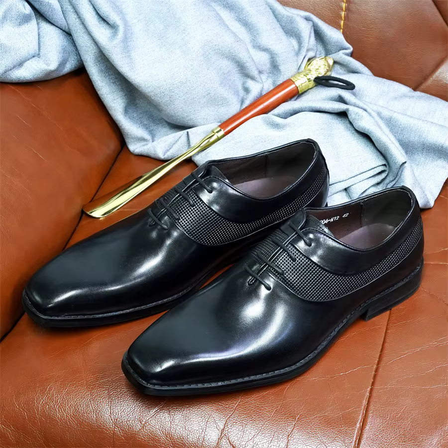 Chaussures Oxford haut de gamme pour hommes, en cuir véritable, faites à la main, à lacets, à bout pointu, chaussures d'affaires pour fête de mariage
