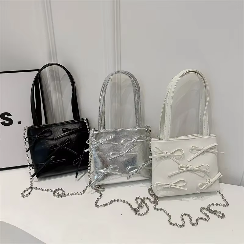 Petit sac à bandoulière monochrome pour femme, pochette à poignée pour femme, sac à main fourre-tout pour femme, décoration nœud simple initié
