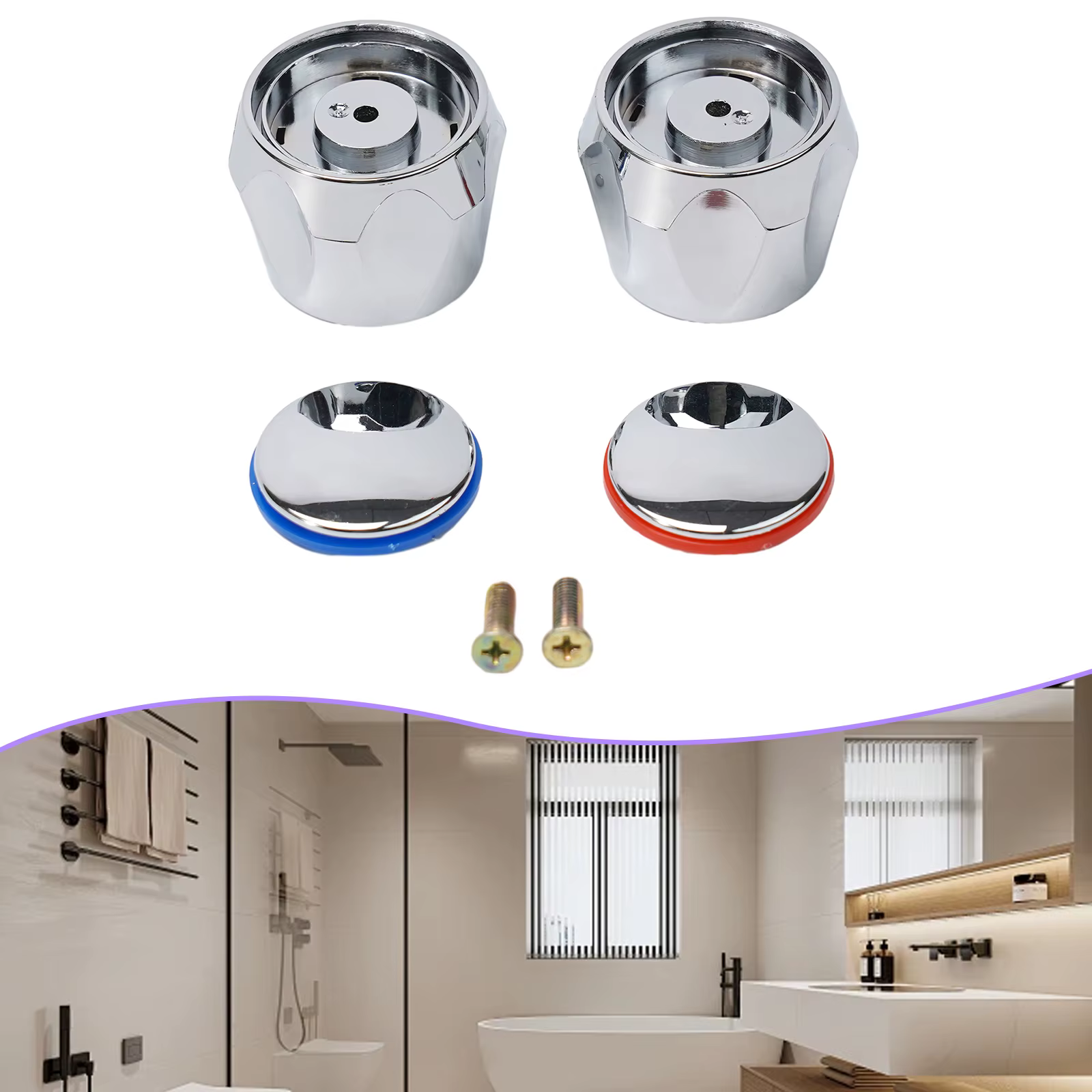 Kit de salle de bain poignée de robinet poignée de robinet dispositifs d'arrosage 2 volants + 2 vis ABS + poignée de robinet en fer volant argent