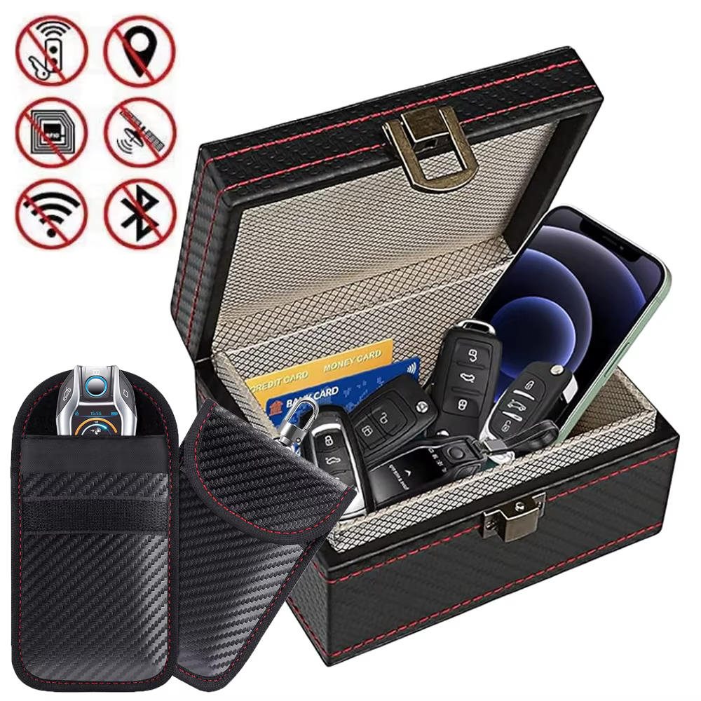 Boîte Faraday antivol avec sac pour clé de voiture, cage RFID, protecteur de clé Faraday, boîte anti-radiation pour téléphone portable, clé de voiture sans clé
