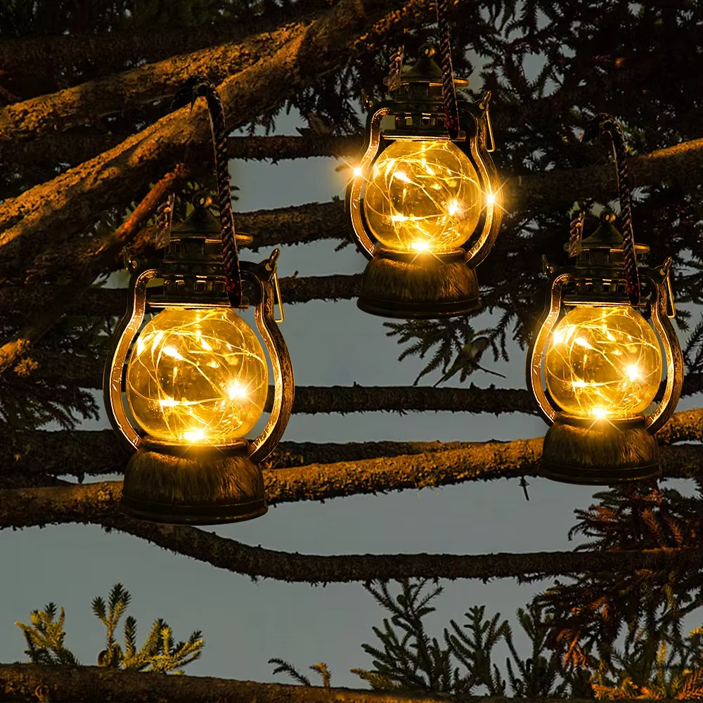 Lampe à huile LED Vintage Portable, alimentée par batterie, lanterne suspendue pour l'intérieur et l'extérieur, décoration Festive de noël