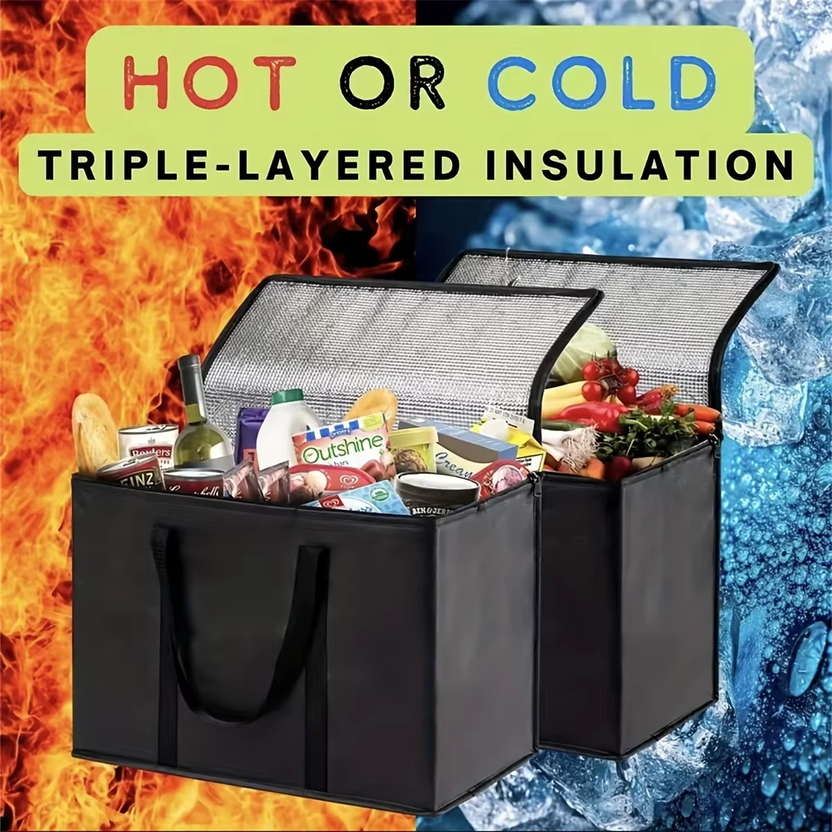 XL/grand sac isotherme : garder les aliments chauds et froids pour les heures – fourre-tout d'épicerie, sac isotherme souple, chauffe-pizza, fermeture éclair légère et robuste