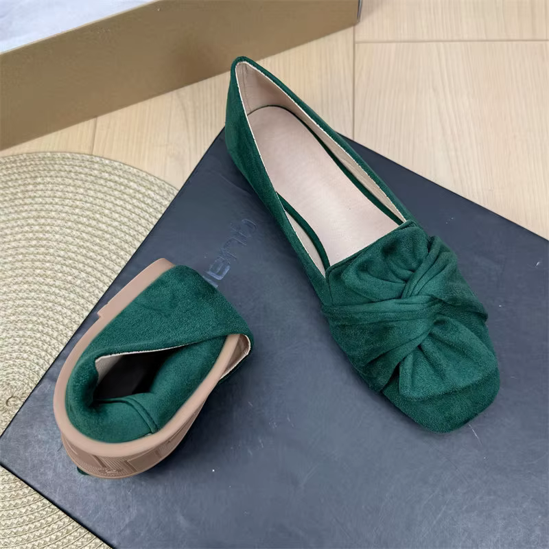 Nouvelles Chaussures Plates Décontractées Confortables à Bout Carré en Daim avec Nœud pour Femme, Modèle Printemps 2026 – Mocassins Quotidiens pour le Bureau, Grandes Tailles