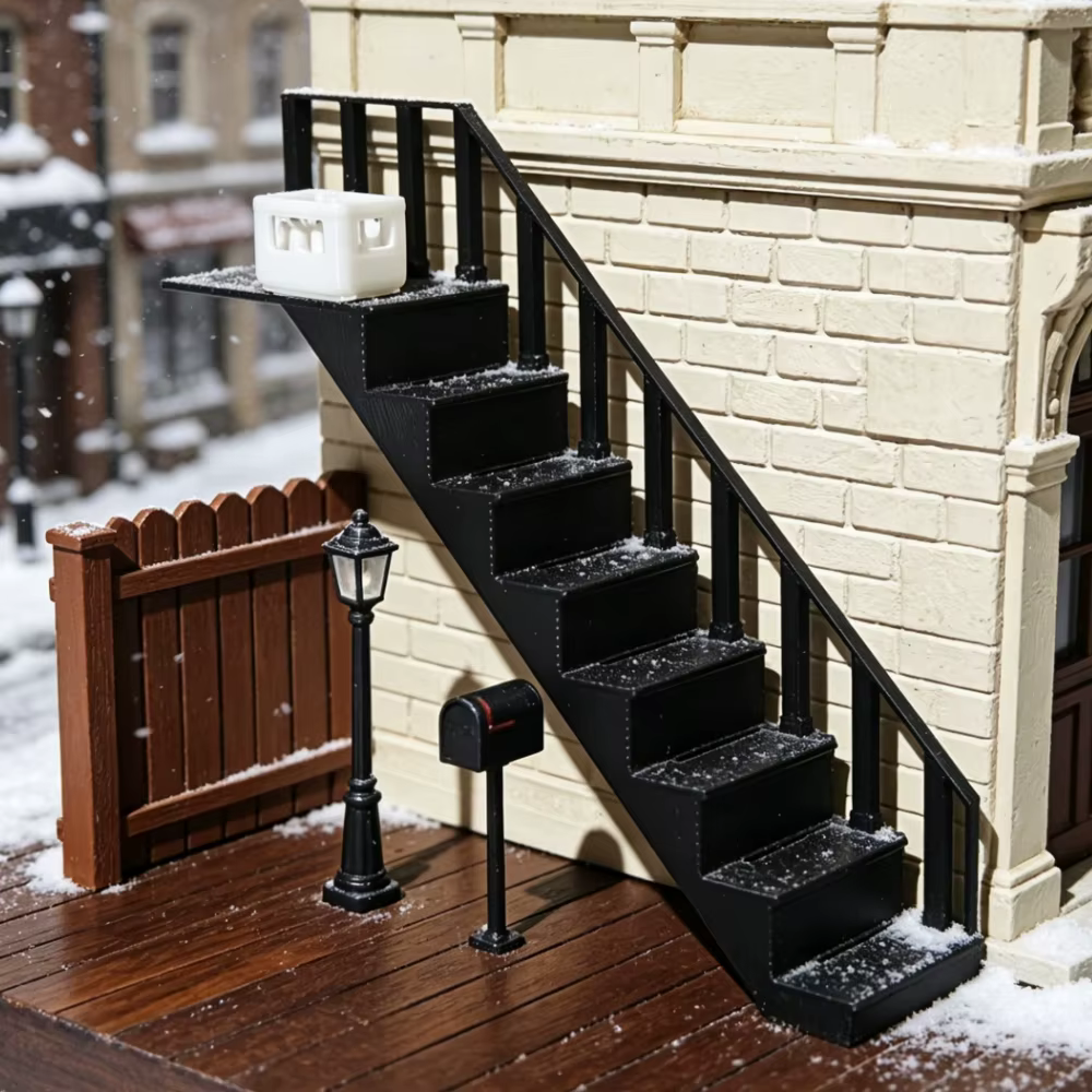 Modèle de escalier miniature à l'échelle 1:12, escalier de construction avec rampes, accessoire décoratif pour maison de poupée et diorama, décoration de scène DIY