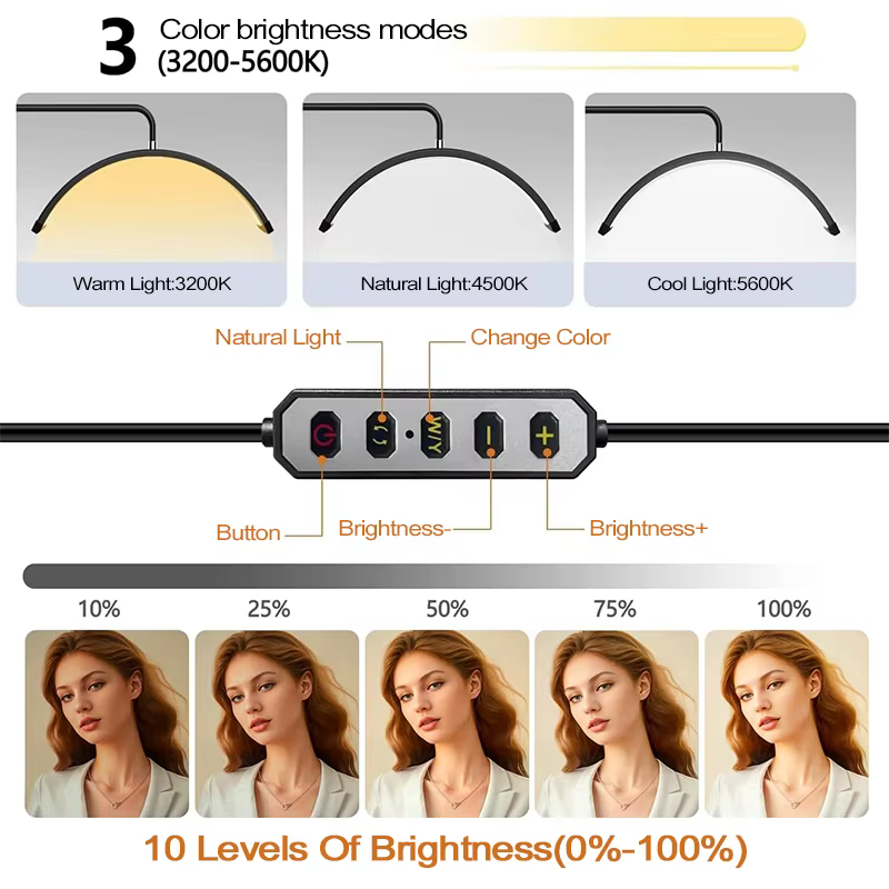 Lumière de remplissage sur pied demi-lune 40W, variable pour Salon de beauté, coupe et Massage, luminaires LED