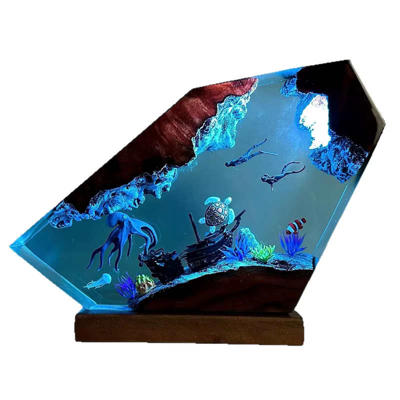 Lampe Cadeau en Résine Modèle 3D Pieuvre Géante Plongeur, Veilleuse Créative, Figurine pour Décoration de Maison, Décoration de Table, Centre de Table Chaleureux pour Fêtes