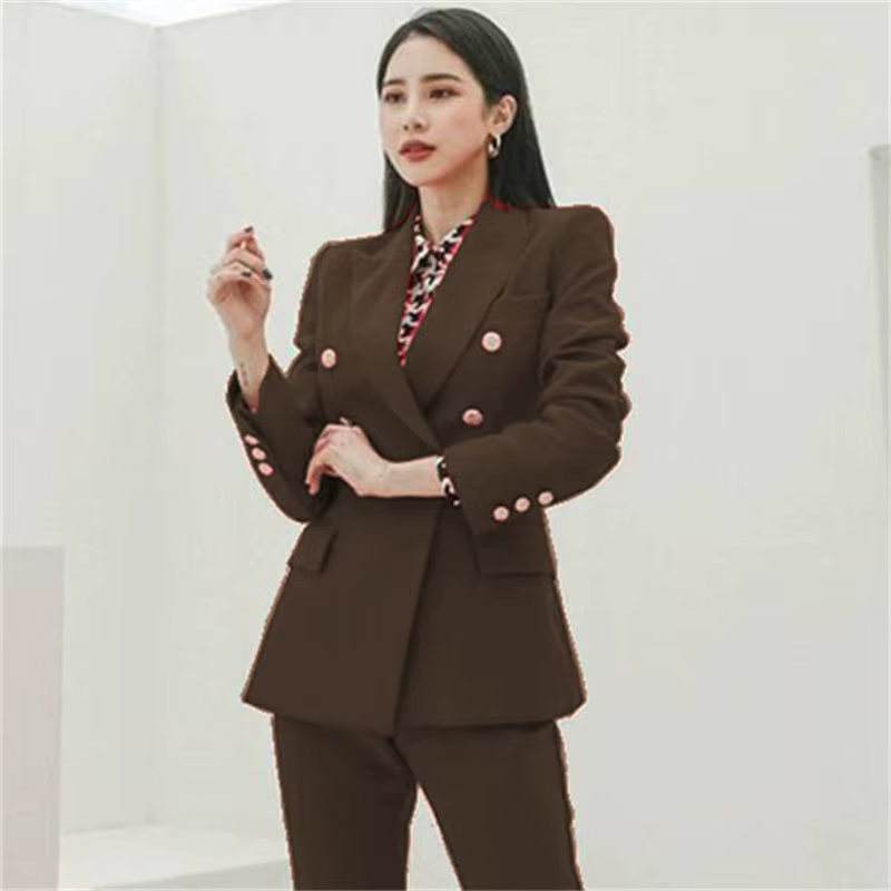 Ensemble de costume rouge pour femmes, décontracté, professionnel, à la mode, Style déesse, hôte, vêtements de travail formels, Polyester, manches longues, boutonné